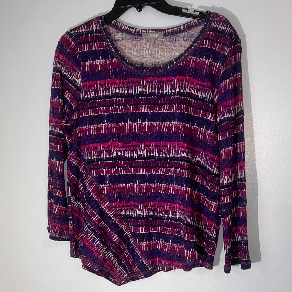 Habitat Clothes To Live In S Women's Vibrant Striped Blouse Asymmetrical cotton